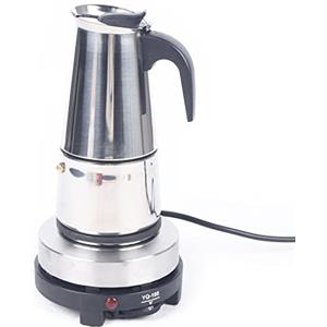 Lightakai Caffettiera per espresso, in acciaio inox, 220 V, 6 tazze, caffettiera da 300 ml, caffettiera per caffè Moka con fornello elettrico, lavabile in lavastoviglie (6 tazze da 300 ml)