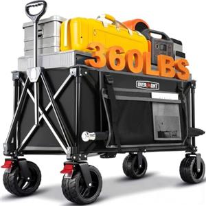 Overmont Carrello da Giardino Pieghevole - Carrelli da Trasporto 150L 150 kg con Maniglia regolabile Freni Tasche a Rete - All-terrain Staccabile Ruote - per Campeggio Shopping Sport Spiaggia