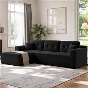 VASAGLE Divano Angolare a 3 Posti, Velluto a Coste, con Penisola Destra, Seduta Profonda, 242 x 152 x 73 cm, Nero, per Soggiorno, Collezione Camila LCS183B101