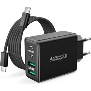 LumFocus 40W 4-Porto Caricatore USB C with 2M Cavo USBC Rapido Presa Caricabatterie for iPhone 17 16 15 Pro Max Plus, iPad, Samsung Galaxy S25/S24, Spina USB Multiplo Alimentatore Adattatore Carica