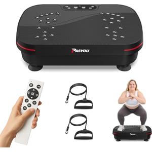 PASYOU Pedana Vibrante, Potente Pedana Vibrante Dimagrante, Pedana Fitness Oscillante per Glutei Gambe con Telecomando e 2 Fasce di Resistenza