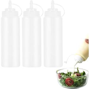 JASTOO Set di 3 bottiglie dosatrici da 360 ml 12oz - Bottiglie a pressione graduate - Dispenser per ketchup - Bottiglia per olio - Bottiglia dosatrice - Bottiglia per salsa - Contenitore per vinaigrette