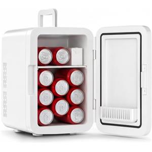 YASHE Mini Frigorifero, 10 Litri/12 Lattine Frigorifero per la Cura della Pelle per Camera da Letto, 110V AC/12V DC Termoelettrico Refrigeratore e Scaldavivande per Bevande, Ufficio, Auto, Bianco