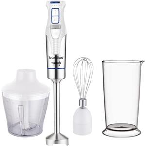 Bastilipo - TURBOMIX-1200ACC, Frullatore a braccio, 1200 W, 4 cucchiai in acciaio inox, asta montabile chiaro e tritatutto, colore: bianco/acciaio