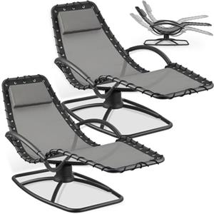 tectake® Set da 2 lettino prendisole ergonomico da giardino, sedia a sdraio reclinabile, poltrona a dondolo da esterno, lettino relax con poggiatesta, textilene traspirante, terrazzo, balcone - Grigio