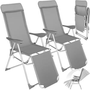 tectake® Set di 2 Sedia a Sdraio Pieghevoli, Telaio in Alluminio, Lettini Prendisole, Poltrone con Schienale Regolabile 5 Posizioni e Poggiapiedi, Poggiatesta Imbottito Portata Max 120 kg - Grigio