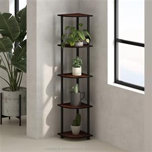 Furinno TURN-N-TUBE Mensola Angolare, 5 Ripiani, Libreria Angolare, Mensole Aperte, per Organizzazione e Storage, Soggiorno, Studio, Garage, Camera da Letto, Ciliegio Scuro