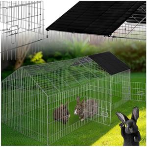 tectake® Gabbia da esterno per conigli, recinto con protezione parasole, griglia metallica resistente, conigliera, gabbia per piccoli animali, porcellini d'india, stabile, 180 x 75 x 75 cm - Nero