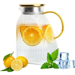 WEXFFU Brocca Vetro con Tappo, Brocca Acqua Vetro, Caraffa con Coperchio | 1,8 L Acqua Calda/Fredda, Caraffa con Coperchio per Fatto in Casa Succo di Frutta Tè Freddo Caffè Latte Vino e Bevande
