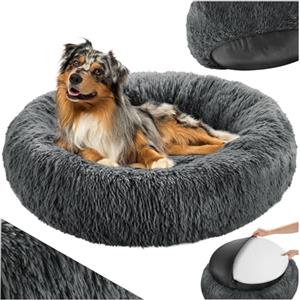 tectake® Lettino per Cani, Cuccia per Cani da Interno con Rivestimento Lavabile in Peluche Lungo, Imbottitura Spessa, Bordo Rialzato, Chiusura Lampo, Nodi Antiscivolo - Ø 80 cm