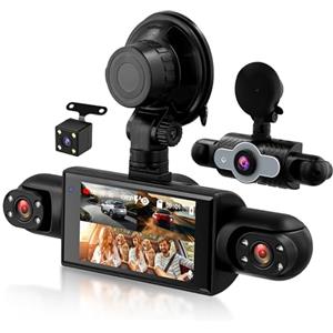 Rimoody 4 Canali Dashcam Auto 360°, 4 Telecamera HD 1080P Anteriore e Posteriore Sinistra Destra, 3 Pollici IPS Schermo Dash Cam con Visione Notturna 8 IR/Loop Video/24H Parcheggio Monitor