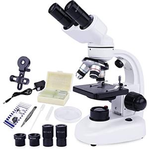 LAKWAR Microscopio Binoculare Composti con Oculari - Microscopio Binocolo per Bambini Adulti - Set microscopio Junior 40x-1000x - Illuminazione a LED per luce trasmessa e luce riflessa