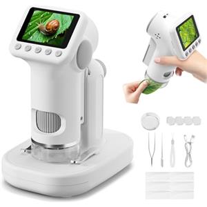 HEWEIMEI 1600X Microscopio bambini, Microscopio Digitale da 2.0" Microscope Elettronico Portatile con 6 luci LED Regolabili e Vetrini, Adatto come regalo di Natale, Capodannodai 3-14 anni