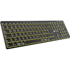 Techly 623363 Tastiera Ultrasottile Wireless 2.4G + 2 BT Ricaricabile con Retroilluminazione, Nero Nero