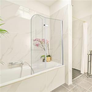 Daromigo Parete doccia per vasca 100 x 140 cm - 2 pezzi - Pieghevole - Con vetro di sicurezza ESG da 6 mm - Vasca - Parete doccia in vetro trasparente - Con imbocco per vasca