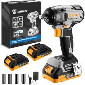DEKOPRO Avvitatore a impulsi Brushless 350Nm 20V Avvitatore a Percussione con Batteria 2 * 2000mAh, 4 Bussole (17/19/21/22 mm), Clip da Cintura, Ideale per Auto e Tagliaerba