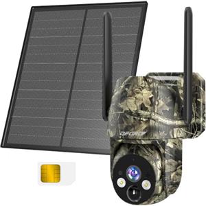 DFGRD 4G LTE Fototrappola con SIM e Scheda SD, 2K Telecamera Esterna con Pannello Solare Senza Fili, 360° PTZ Visione Notturna a Colori e Infrarossi, Rilevamento PIR, Audio 2 Vie, IP66