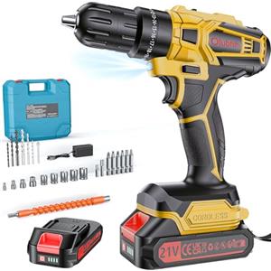 Olubfdh Trapano Avvitatore Batteria 21V, con Batterie 1×2000mAh, coppia 45 Nm max, 25 + 3 livelli di coppia (2 marce e LED), per casa e giardino fai da te (Giallo)