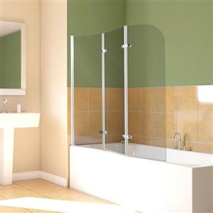 Daromigo Parete per doccia per vasca da bagno, 120x140 cm, 3 pannelli pieghevoli, Parete doccia per vasca da bagno, con vetro di sicurezza ESG da 6 mm, Parete vasca da bagno in vetro trasparente