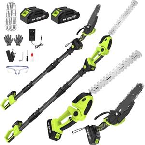 finade Motosega e Tagliasiepi con Asta Telescopica, 4 in 1 Kit Potatura Sega Elettrico Mini Motosega, 4* Catene 6", 2 * 4000 mAh Batterie Ricaricabili per Tagliare Giardini, Arbusti, Rami