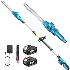 SEESII Tagliasiepi Telescopico a Batteria 20 Pollici, Leggero 3,91kg per Anziani e Donne, Sbraccio 4,4m, Motore 600W con 2x4,0Ah Batterie, Testa Regolabile 135°, Tagliasiepi Elettrico per Siepi Alte