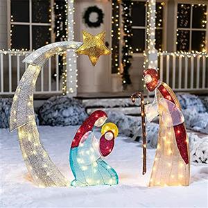 MIHTRA Ornamento da Giardino per Esterni, presepe illuminata per Esterni,Set di natività Natalizia, presepe Illuminato a LED Sacra Famiglia per Cortile, All'aperto Yard Decorazioni Natalizie ( Color : D )