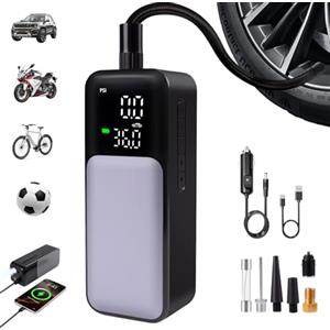 AMJYEW Compressore Portatile a Batteria - Compressore Aria Portatile per Auto, Moto & Bicicletta, 150 PSI, 8000 mAh, Mini Compressore con LED, Display Digitale e Spegnimento Automatico