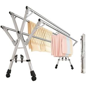 YSUEFIJO Stendibiancheria da Esterno Allungabile, Stendibiancheria Estensibile da Balcone, Stendino Verticale Pieghevole, Stendino 5 Canne Grande Spazio con Ruota Universale e Portascarpe (240cm)