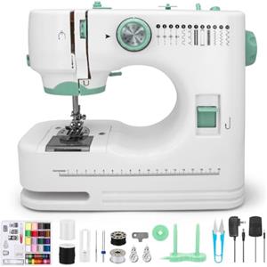 Ykall Macchina per Cucire Automatica - Macchina da Cucire Portatile a 12 Punti, Ago Doppio e Filo Doppio, 6 Piedini Inclusi - Per Principianti e Bambini, con Pedale e Kit da Cucito