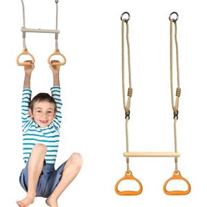 Generic Asta Dondolo E Anelli Trapeze - PE+PP 30x20 cm | Catene Plastificate Di Qualità Pesante | Gioco Sensorico Ergonomico Per Bambini E Adulti In Giardino