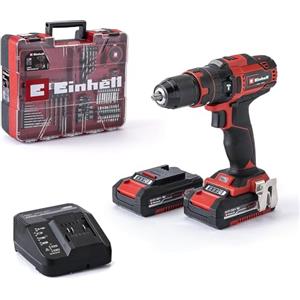 Einhell Set Trapano avvitatore battente TE-CD 18/40 Li-i +64 (2x2,0 Ah) | PXC | 18 V | 40 Nm | Mandrino da 13 mm | 2 vel. | 21+1 livelli di coppia | 2 batterie 2,0 Ah + caricabatterie | 64 accessori