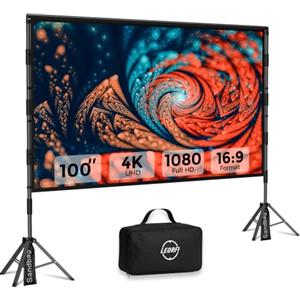 LEORFI Schermo proiettore con treppiede da 100 pollici per esterni - LEORFI Schermo proiettore portatile con borsa, leggero, proiezione interna frontale/posteriore - Schermo cinematografico 16:9 4K HD con
