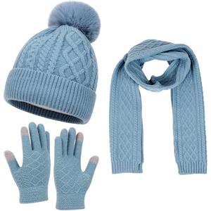 XOUSAEKM Set cappello sciarpa e guanti da donna donna e uomo autunno inverno caldo carino cappello di lana sciarpa guanti tre pezzi inverno maglia berretto sciarpe set guanti sciarpe set