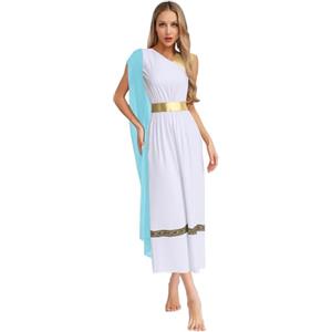 TiaoBug Costume Dea Greca Romana Donna Vestito divinità Atena Olimpia Abito Toga Dio Greco Romano Vestito da Regina Egiziana Costume Carnevale Halloween Natale Azzurro S