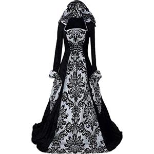 pvucpot Costume Da Dama Dell'800Vestito Halloween Donna Vestito Da Strega Vintage, Costume Da Vampiro Costume Rinascimentale Da Donna Natalizio Da Donna Abito Da Sera Stampato
