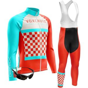 VOXCAUTQ Uomo Ciclismo Autunnale Complet Abbigliamento Ciclismo Set Manica Lunghi Tuta Ciclismo＋Pantaloni Ciclismo con 9D Imbottitura in Gel + Occhiali Antivento da Ciclismo