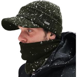 Comhats Set invernale con berretto con visiera lavorato a maglia di lana e sciarpa in pile, scaldacollo per uomo e donna - Caldo berretto con visiera lavorato a maglia 69311_verde XL/XXL