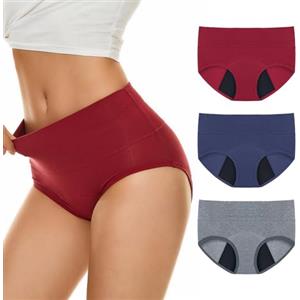 Hellomamma Mutande Mestruali Donna Ragazza: Slip Ciclo Vita Alta in Cotone | Assorbenti Anti-Perdite a 4 Strati per Capacità 30ml Lavabili e Traspiranti Post Parto incontinenza 3 Pack