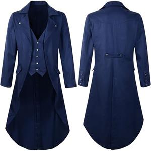 Generico Cappotto da uomo gotico Steampunk Frack da uomo stile medievale stile vintage vittoriano uniforme lunga smoking rinascimentale pirati vampiro feste cosplay costumi per adulti e