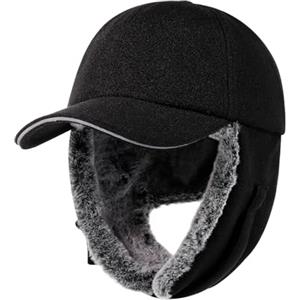 Gisdanchz Cappello Invernale Uomo con Visiera, Cappello Paraorecchie Uomo, Cappello Invernale Donna Uomo con Visiera Berretto Cappellino Cappelli Invernale con Visiera, Nero 58CM