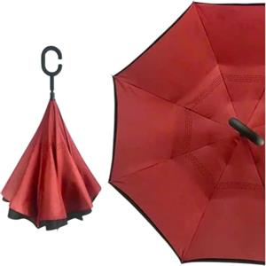 Malu Shoes Ombrello invertito doppio strato antivento con Manico a Forma di C anatomico Ribaltabile Inverso Anti UV (ROSSO)