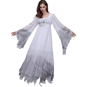 MODSGUE Horror Zombie Costume Halloween Fantasma Donna Cosplay Vampiro Sposa Ghost Comodo Guancia Festival Gotico Tinta Unita Abito Basic Irregolare Bianco