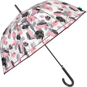 PERLETTI Ombrello Trasparente Antivento Donna - Ombrello Pioggia Automatico Lungo a Cupola Colorato - Resistente Grande Ragazza con Foglie Bicolore - Diametro 89 cm (Foglie Rosa e Nere)