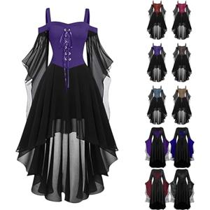 Generisch Costume di Halloween da donna, sexy, spaventoso, vestito gotico, nero, da strega, abito da vampiro, costume da strega, costume da strega barocco, spaventoso, abito da pipistrello, abiti, abito da