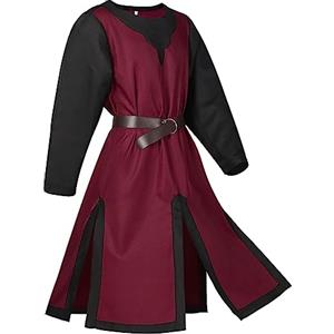 Caxndycing Tunica medievale da uomo tunica LARP Knight camicia rock robe cosplay costume Halloween festa medievale costume vichingo rinascimentale colletto alto camicia