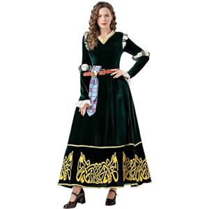 Vhersily Vestito da Principessa Coraggiosa per Donna, Vestito da Cosplay di Merida, Verde, Costume Medievale per Halloween, da Sera Estivo, da Cocktail, Abbigliamento da Discoteca, alla Moda