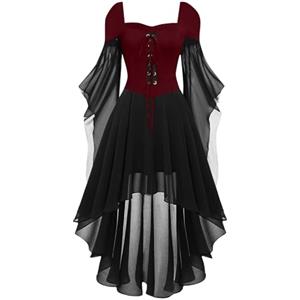 Generico Halloween Costume - Vestito Gotico Donna Strega Vintage Costumi Di Halloween Medievale Gotico Da Palazzo Vestito Da Steampunk In Pizzo Con Maniche a Farfalla Costume Da Strega Cosplay Rinascimentale