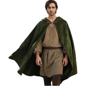 Shyllin Mantello con Cappuccio Halloween in Velluto, Renaissance Costume Medievale Vestito Uomo, Mantello Hobbit Strega Mantello Vampiro Costume Halloween Cosplay Carnevale (Verde)