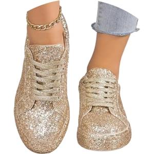 Generico Scarpe da Ginnastica Donna Comode in Pelle 35-43 EU con Lacci Regolabile Sneakers Donna Eleganti con Paillettes Primaverili per Feste, Sera e Casual per Running Corsa Fitness Tennis Camminare,,