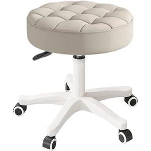 HDHNBA Sedia girevole compatta con rotelle e puleggia rotonda in pelle PU, altezza regolabile, design girevole, sedia da ufficio per disegnatori, sgabello da salotto SPA, sedia da ufficio per casa